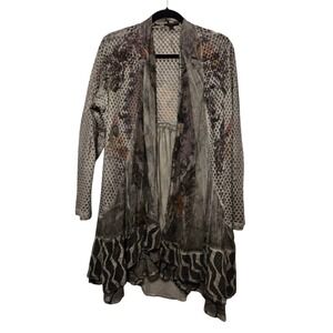 Variations Floral Open Cardigan Womens XXL  Sheer Artsy Lagenlook Mixed Media